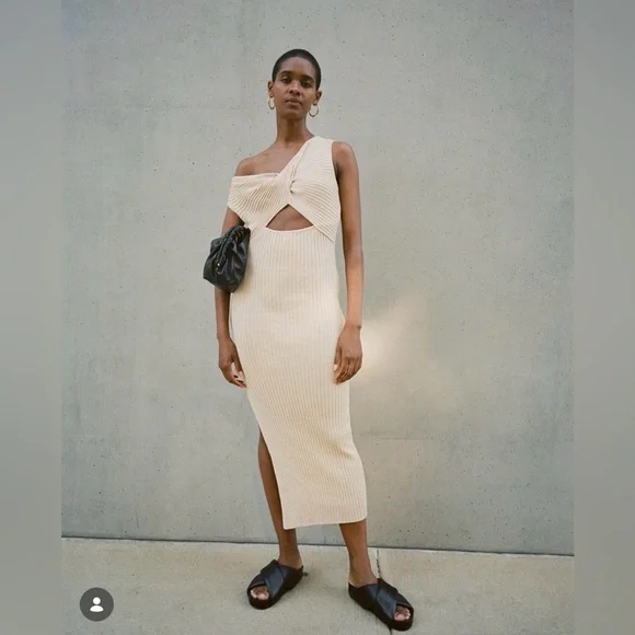 Dimatec Es Zanita Midi Dress Anna Quan Zanita Wheat Ribbed Knit Twist  Cut-Out Midi Dress Midi